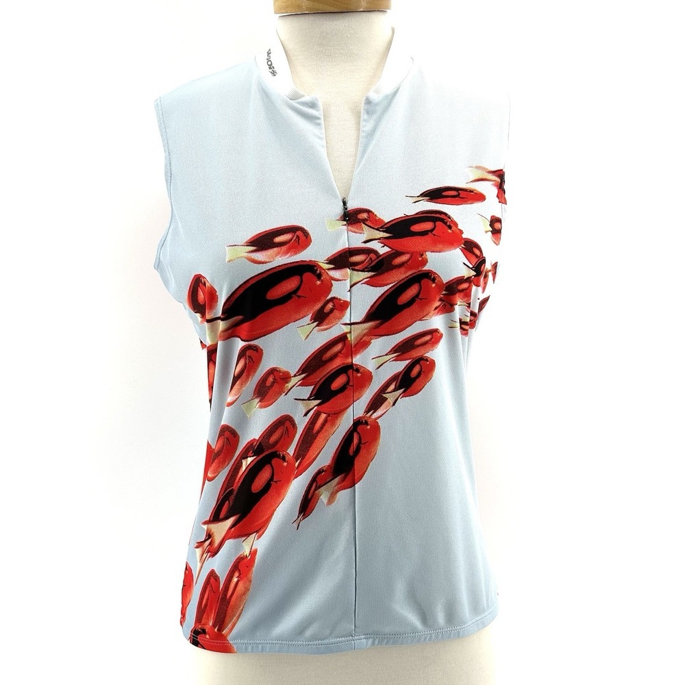 Sugoi Cycling Jersey Womens L Fish Print Sleeveless Full Zip Bike Top Canada